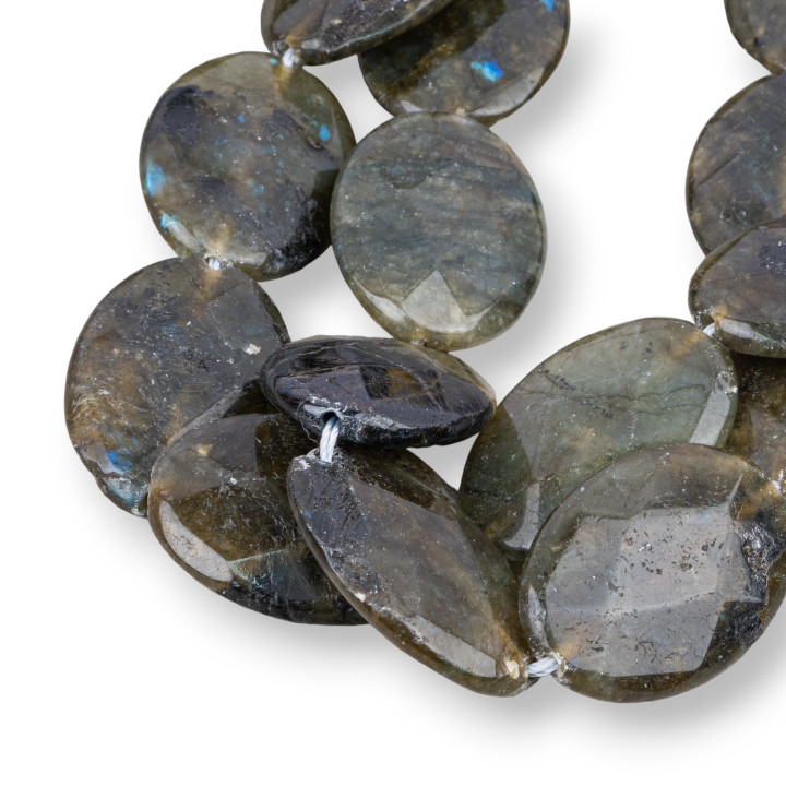 Rough Green Labradorite Oval Flat Faceted 25x35mm
