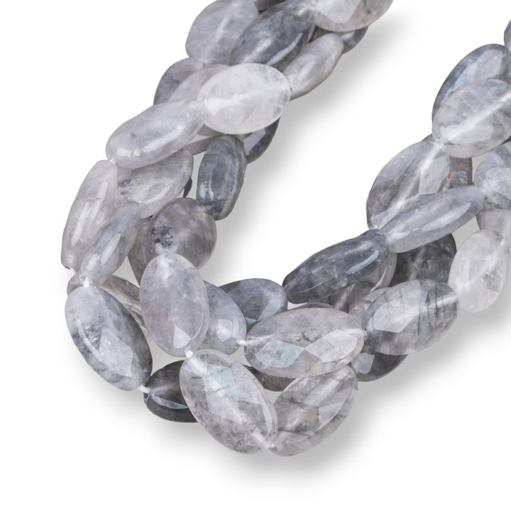 Quartz Gris Ovale Plat Facette 12x20mm