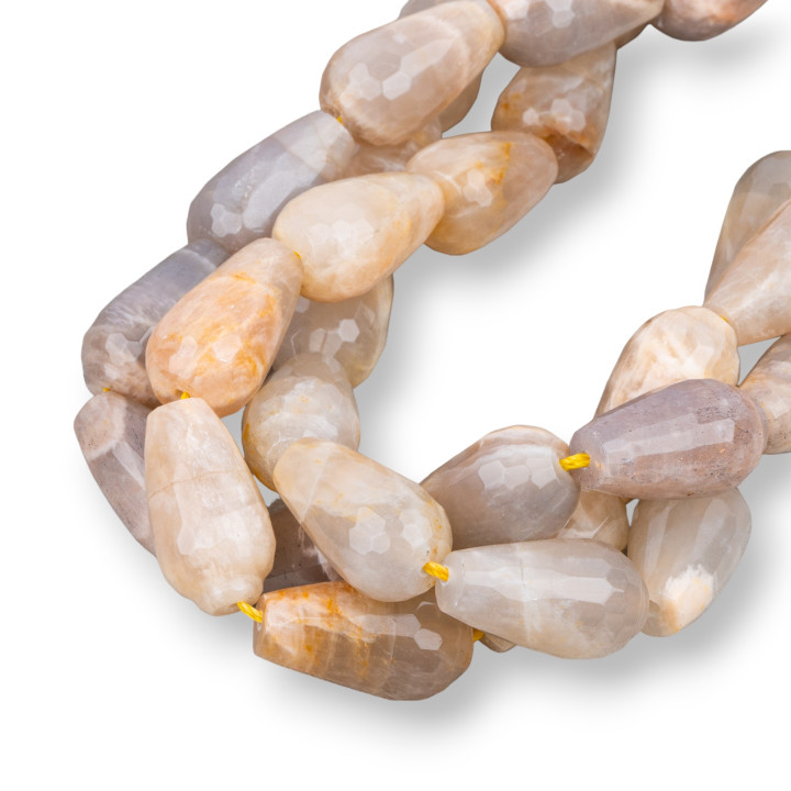 Gouttes Briolette Facette Pierre de Lune Rose 12x20mm Brute