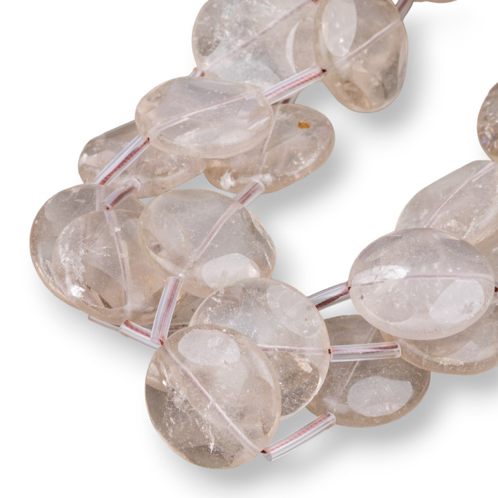 Smoky Quartz Satin Matte Round Flat Faceted 25mm 11pcs