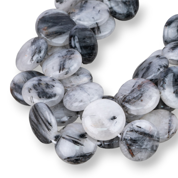 Quartz Rutile Noir (Quartz Graffiti Tourmaliné) Rond Plat Lisse 16mm