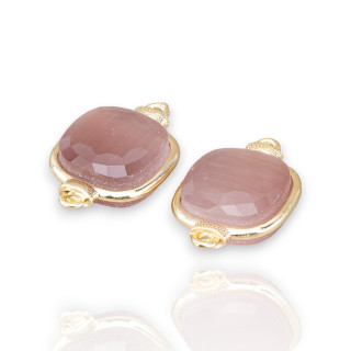 Connettore Componente Di Ottone Con Cristalli Occhio Di Gatto Incastonati Quadrato 14mm 10pz Dorato Cipria