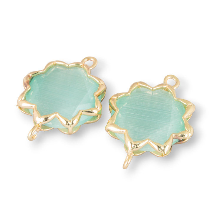 Μπρούτζινος σύνδεσμος εξαρτημάτων με Cat's Eye Morning Star 16mm 8τμχ Νερό