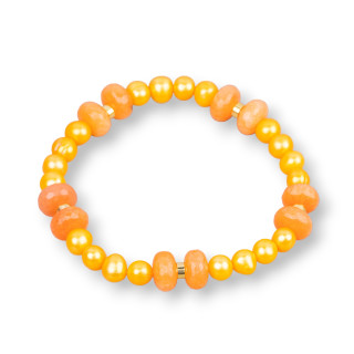 Bracelet élastique avec perles de rivière et rondelles de jade avec hématite orange clair