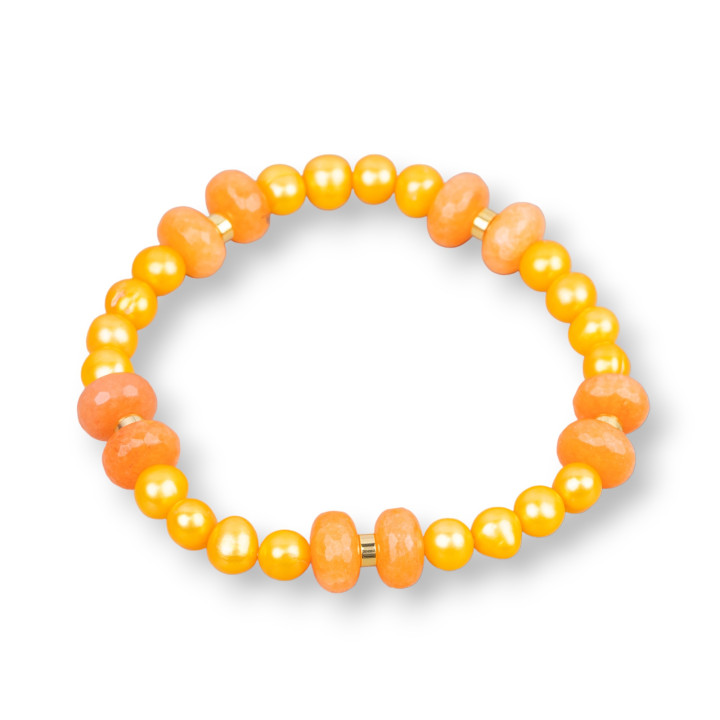 Bracelet élastique avec perles de rivière et rondelles de jade avec hématite orange clair