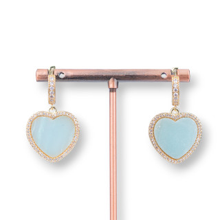 Boucles D'oreilles Tiges Bronze Avec Zircon Coure Pierre Naturelle Cabochon 21x36mm Amazonite