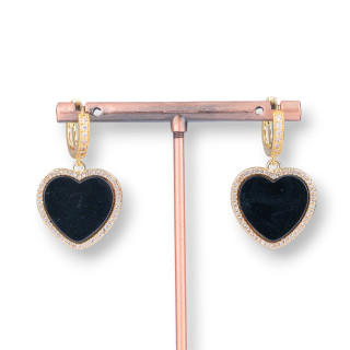 Aretes De Bronce Con Piedra Natural Zircon Cabochon Coure 21x36mm Onyx