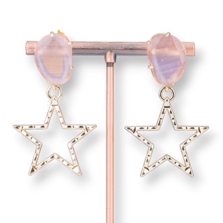 Boucles D'oreilles Tiges Bronze Oeil De Chat Et Étoile Zamak 29x52 mm Pêche