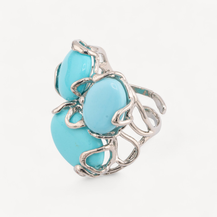 Anello Regolabile in Bronzo Rodiato Collezione AURORA con Pietre Dure Pasta Di Turchese | Gioiello Artigianale Donna 32x36mm