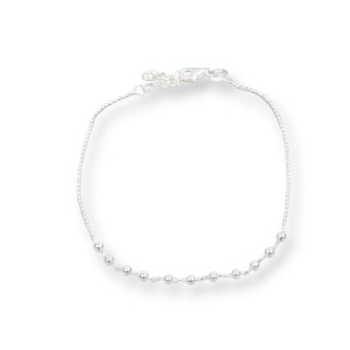 Chaîne de cheville en argent 925 avec diamants et boules de 3 mm Longueur 22 cm + plaqué argent 3 cm