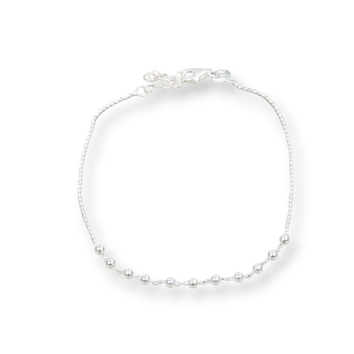 Fußkettchen aus 925 Silber mit Diamantkette und 3 mm Kugeln Länge 22 cm + 3 cm versilbert