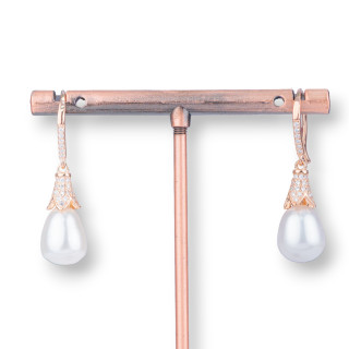 925 Silver Hook Earrings With Zircons And Freshwater Pearls 10x35mm Pearl Size 10x12mm Rose Gold