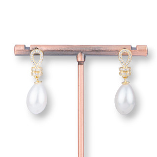 Pendientes Bolitas Plata 925 Con Circonitas Y Perlas De Rio 10x30mm Medida Perla 10x15mm Dorado