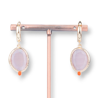 Bronze Stud Earrings with Cat's Eye Set 16x38mm Powder