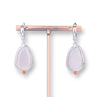 Boucles d'oreilles puces bronze oeil de chat serti 16x38mm poudre de rhodium