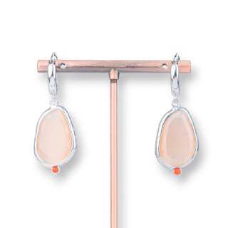 Juego De Aretes De Bronce Con Ojo De Gato 16x38mm Melocotón Chapado En Rodio