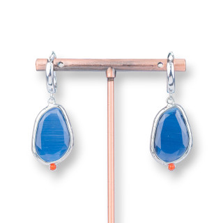 Juego de aretes de bronce con ojo de gato, 16x38 mm, zafiro rodiado