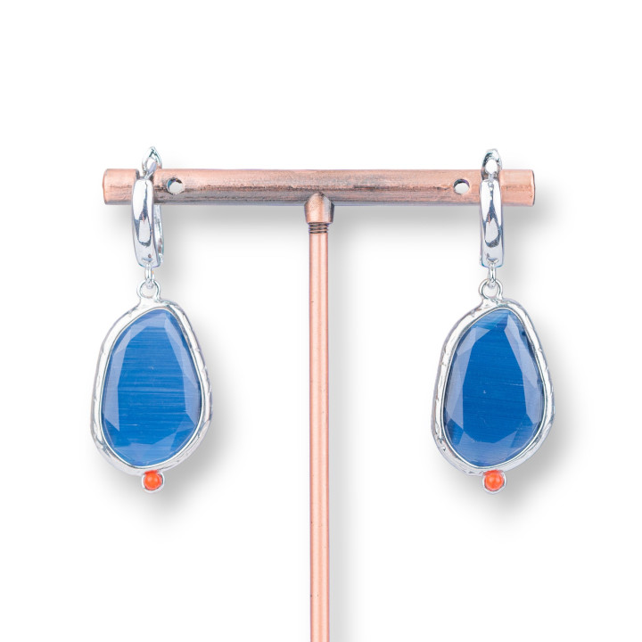 Juego de aretes de bronce con ojo de gato, 16x38 mm, zafiro rodiado