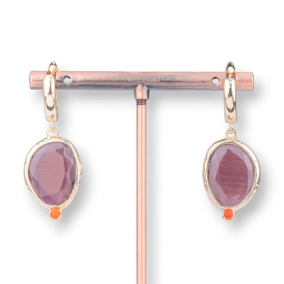 Aretes De Bronce Con Juego Ojo De Gato 16x38mm Púrpura