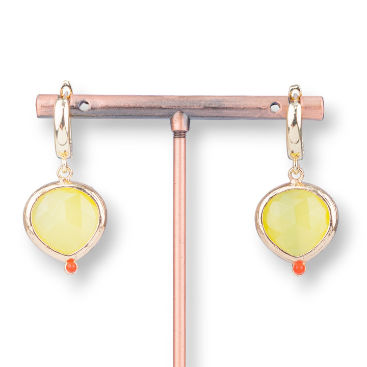 Parure de Boucles d'Oreilles Tiges Oeil de Chat Bronze 17x35mm Jaune