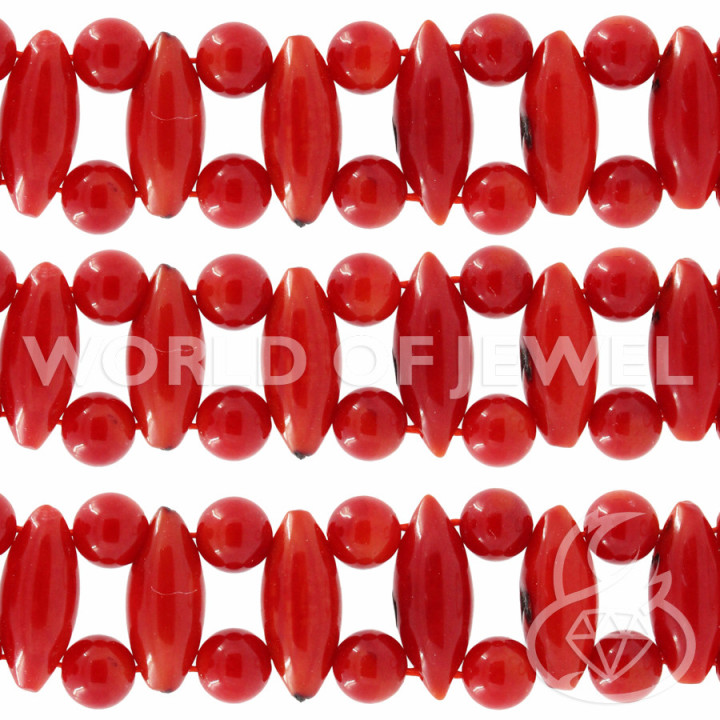 Coral Bambú Rojo Arroz Y Bolas 14x05mm