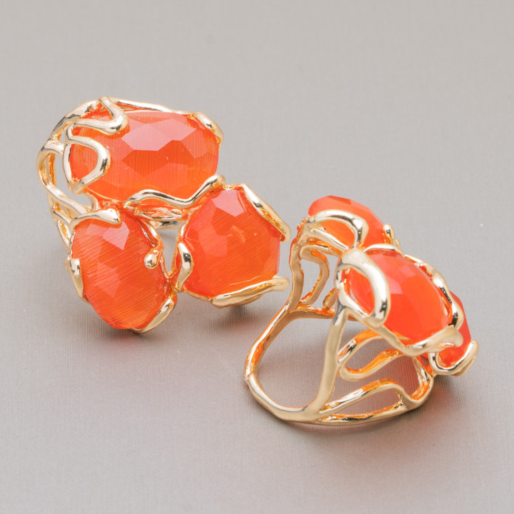 Bronzering mit Katzenauge 32x36mm Größenverstellbar Golden MOD55 Orange