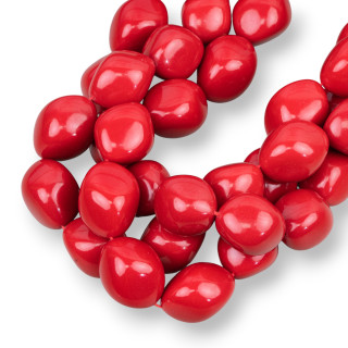 Red Coral Paste 4 Flowers Stones 18x22mm Length 50cm Made In Italy