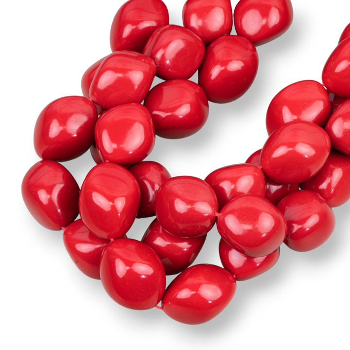 Pasta di Corallo Rosso 4 Fiori Sassi 18x22mm Lunghezza 50cm Made In Italy