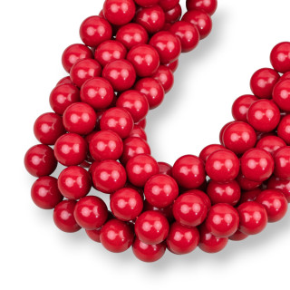 Red Coral Paste 4 Smooth Round Flowers 12mm Length 50cm Made In Italy