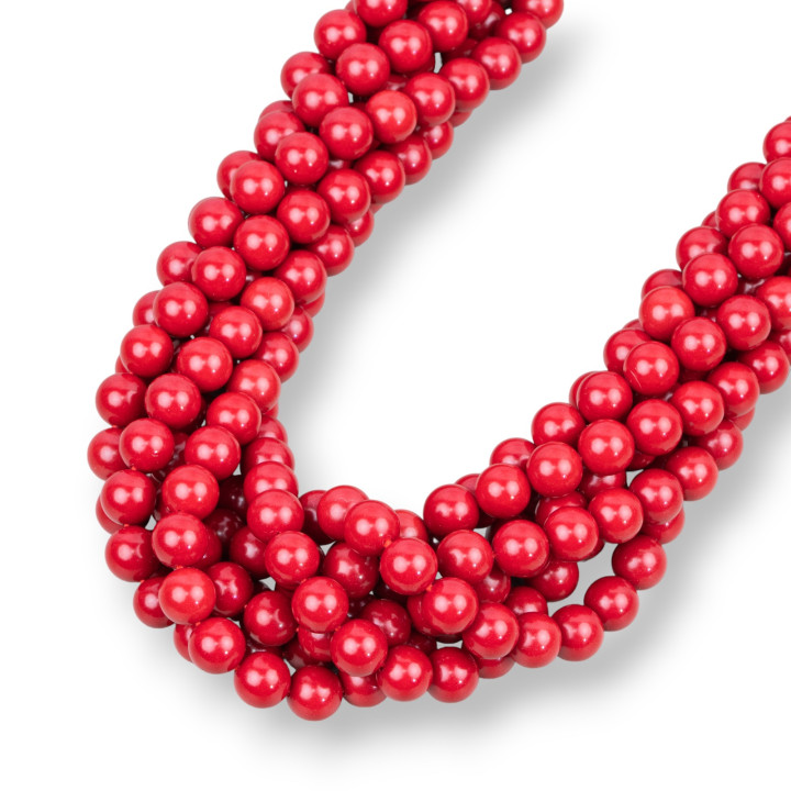 Coral Rojo Pasta 4 Flores Liso Redondo 6mm Largo 50cm Made In Italy