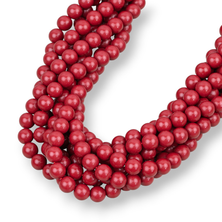 Pâte De Corail Rouge Antique 4 Fleurs Rondes Lisses 8mm Longueur 50cm Fabriqué En Italie