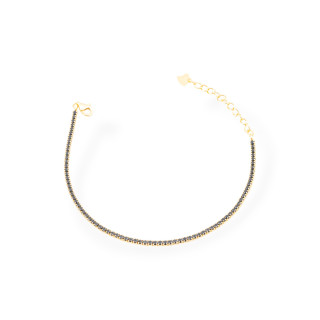 Bracelet Tennis Argent 925 Avec Zircons 02mm Doré + Noir Avec Fermeture Mousqueton 1pc