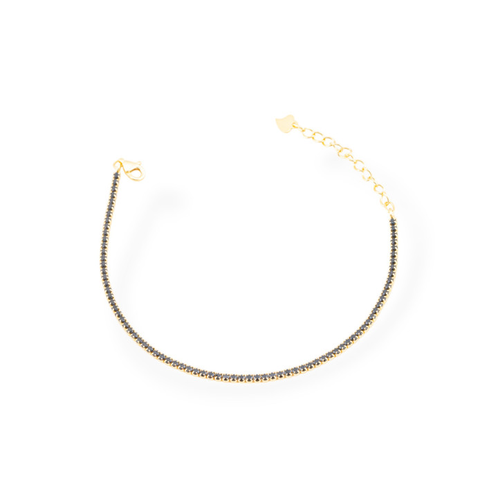 Bracciale Di Argento 925 Tennis Con Zirconi  2mm Dorato + Nero Con Chiusura Moschettone 1pz