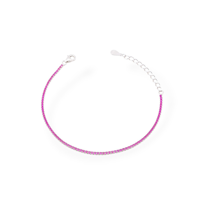 Bracciale Di Argento 925 Tennis Con Zirconi  2mm Rodiato + Rosso Rubino Con Chiusura Moschettone 1pz