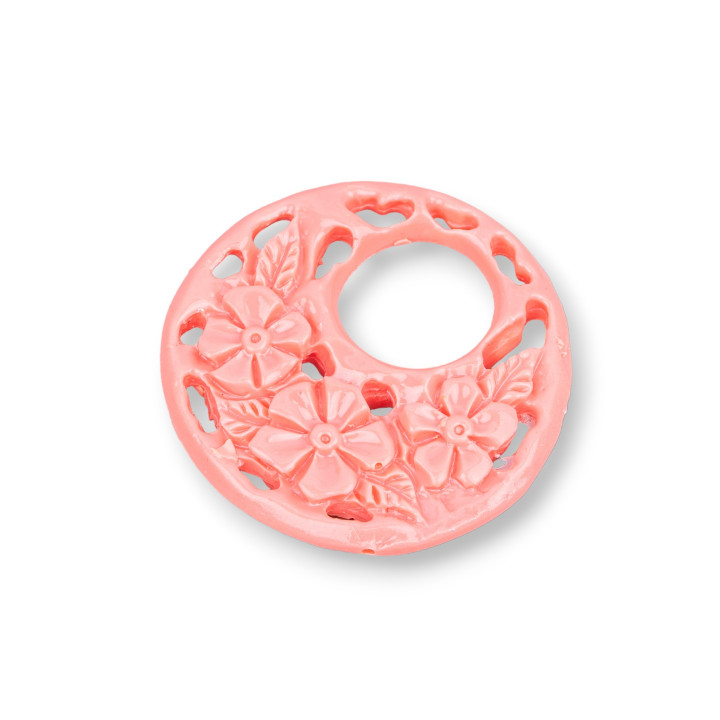 Assorted Resin Components Round 33mm 3pcs Pink