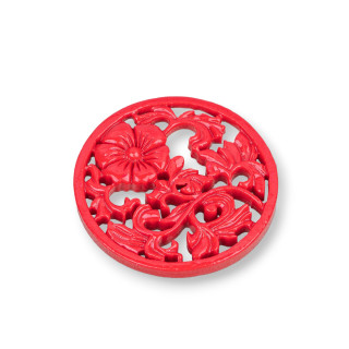 Assorted Resin Components Perforated Round 35mm 4pcs Red