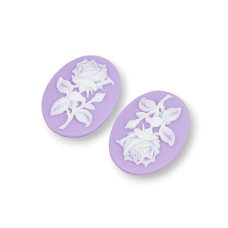 Surtido de componentes de resina Oval Cameo Flower 22x30mm 5pcs Lavanda