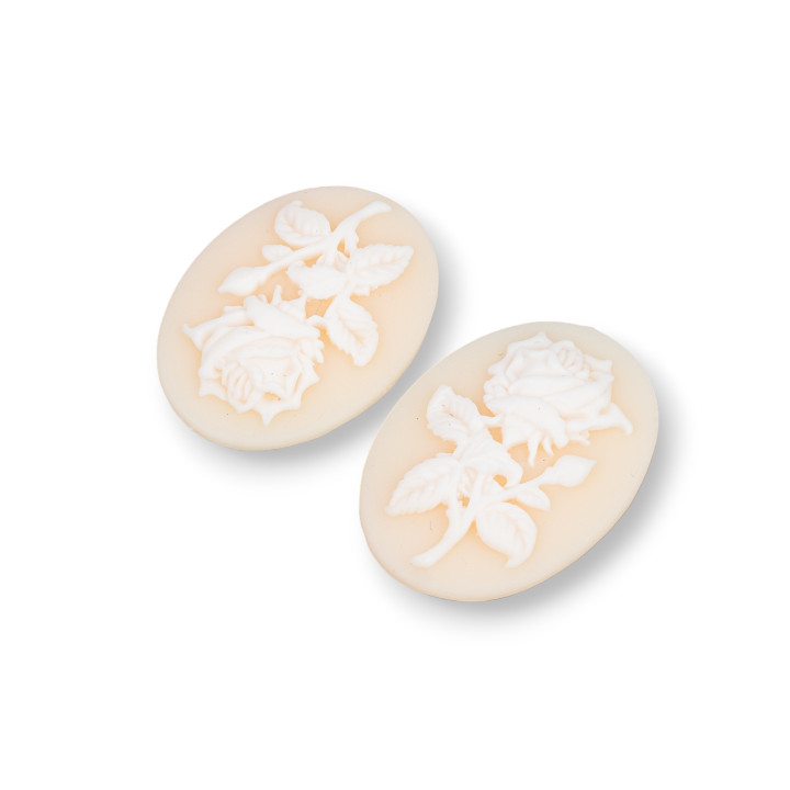 Composants Résine Assortis Fleur Camée Ovale 22x30mm 5pcs Rose