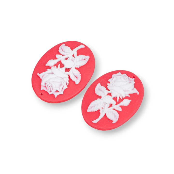 Composants Résine Assortis Fleur Camée Ovale 22x30mm 5pcs Rouge