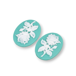 Surtido de Componentes de Resina Oval Cameo Flower 22x30mm 5pcs Verde