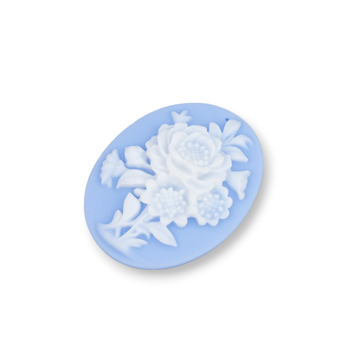 Surtido de componentes de resina Oval Cameo Flower 30x40mm 3pcs Celese