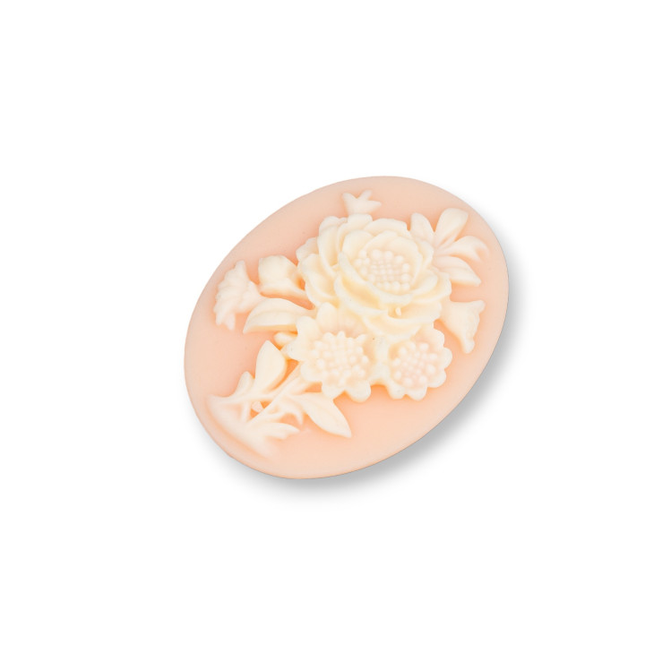 Composants Résine Assortis Fleur Camée Ovale 30x40mm 3pcs Rose