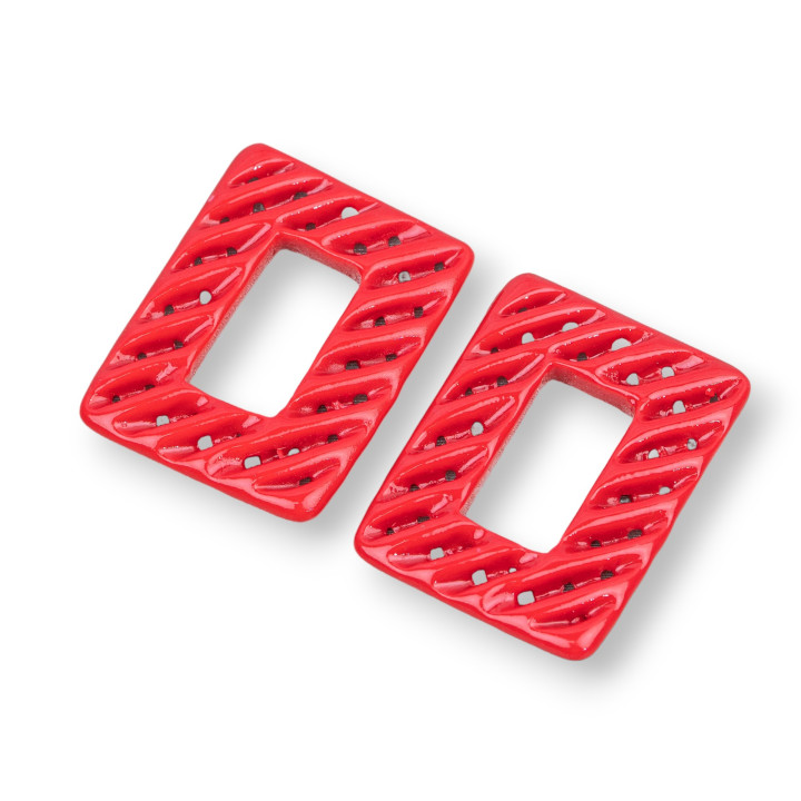 Composants Résine Assortis Rectangle Perforé 23x30mm 4pcs Rouge