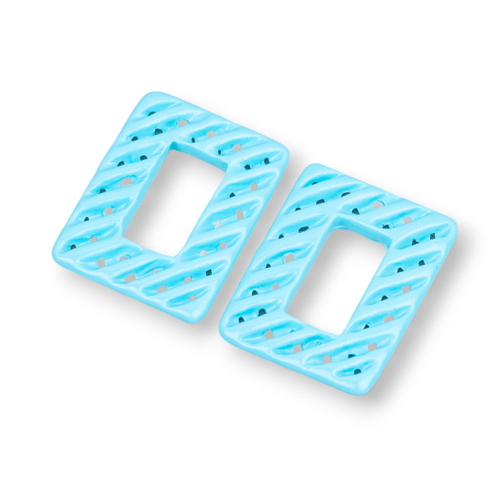 Composants Résine Assortis Rectangle Perforé 23x30mm 4pcs Turquoise