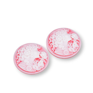 Assorted Resin Components Round Cameo 27mm 3pcs Red