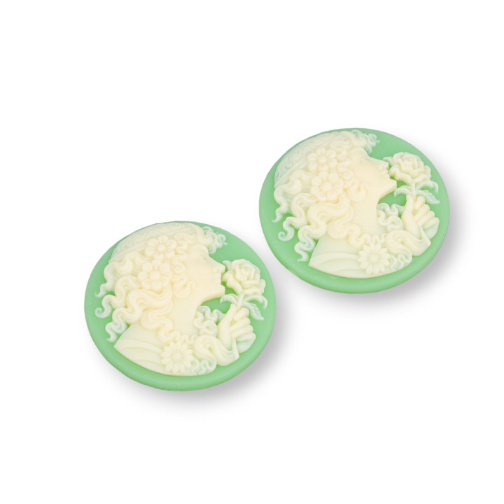 Assorted Resin Components Round Cameo 27mm 3pcs Light Green