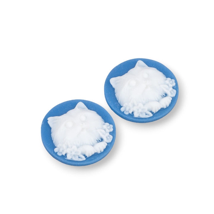 Composants en résine assortis camée chat rond 24mm 5pcs bleu