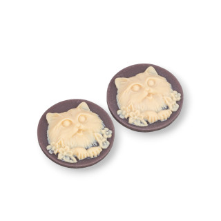 Assorted Resin Components Round Cameo Cat 24mm 5pcs Brown