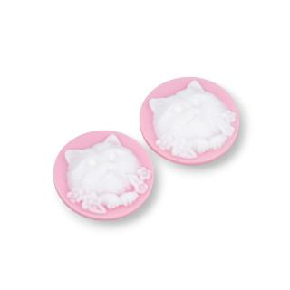 Composants Résine Assortis Chat Camée Rond 24mm 5pcs Rose