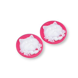 Composants Résine Assortis Rond Cameo Cat 24mm 5pcs Rouge